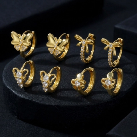 Butterfly Bow Hoop Earrings 18K Gold Plated Copper With Zircon Elegant Minimalist Fashion For Women