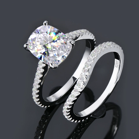 925 Sterling Silver Ring For Women Luxury Moissanite Cushion Cut Engagement Wedding Sparkling Zirconia Elegant Jewelry