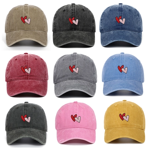 Cappellino Da Baseball In Cotone Lavato Con Ricamo A Doppio Cuore Retro Regolabile Cappello Da Sole