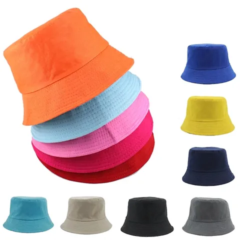 Solid Color Polyester Bucket Hat Casual Outdoor Sun Protection Foldable Fisherman Cap For Men Women Beach Hiking Traveling