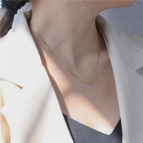 Collana Catena Serpente In Argento Sterling S925 Con Perla Rotonda Lucida Minimalista Elegante Catena Per Clavicola