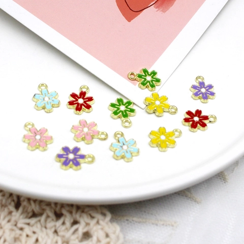 Alloy Drip Oil Small Flower Charms Colorful Floral DIY Jewelry Accessories Korean Fresh Style Pendants For Headwear Rubber Band