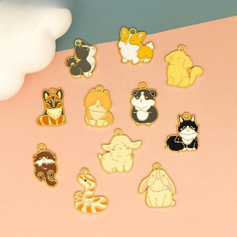 DIY Jewelry Making Accessories Zinc Alloy Enamel Cartoon Animal Charms Cute Dog Cat Hamster Pendant For Keychain Necklace