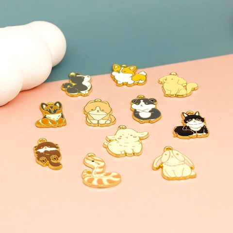 DIY Jewelry Making Accessories Zinc Alloy Enamel Cartoon Animal Charms Cute Dog Cat Hamster Pendant For Keychain Necklace