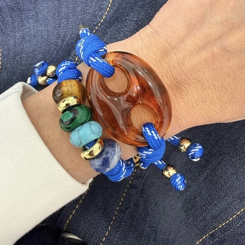Bracelet Tressé en Pierre Naturelle Fait à la Main Double Couleur Rétro Maillon d'Ancre Bracelet en Cordon Design de Niche Bijoux Cadeau Unisexe