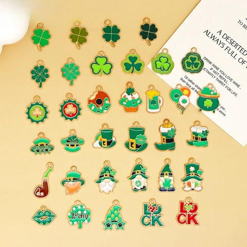 St Patrick's Day Shamrock Clover Charms Zinc Alloy Enamel Beer Mug Gnome Hat Pendants For DIY Earring Necklace Jewelry