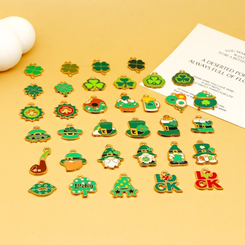 St Patrick's Day Shamrock Clover Charms Zinc Alloy Enamel Beer Mug Gnome Hat Pendants For DIY Earring Necklace Jewelry