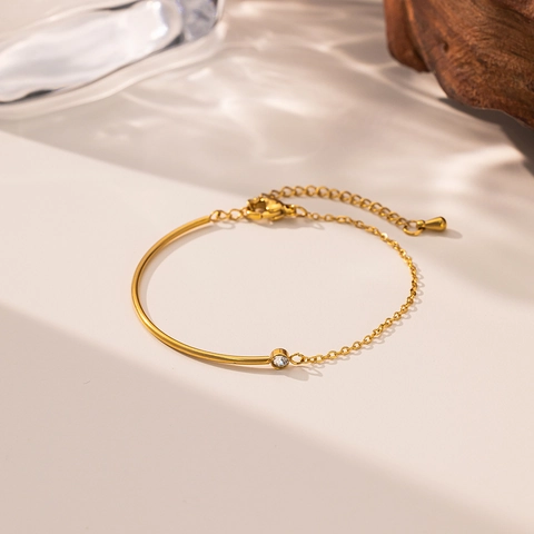 Braccialetto Minimalista in Acciaio Inossidabile con Zircone per Donna Placcato Oro Geometrico a Tubo Rotondo Gioielli Regalo