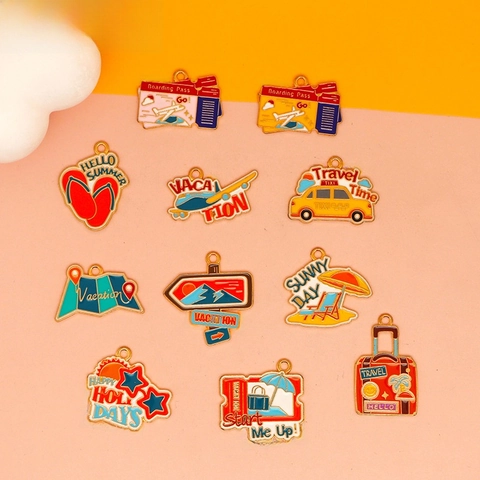 Vacation Style Airplane Travel Car Suitcase Enamel Alloy Charms For DIY Jewelry Necklace Keychain Making Pendant Accessory