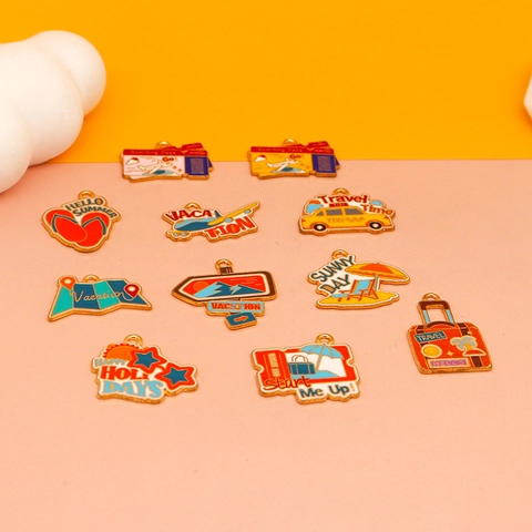 Vacation Style Airplane Travel Car Suitcase Enamel Alloy Charms For DIY Jewelry Necklace Keychain Making Pendant Accessory