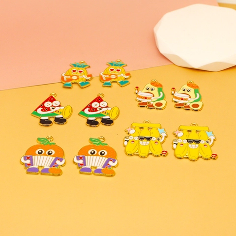 Enamel Zinc Alloy Fruit Band Cartoon Pendants Musical Instrument Pineapple Watermelon Avocado Charms For DIY Jewelry Making Accessories