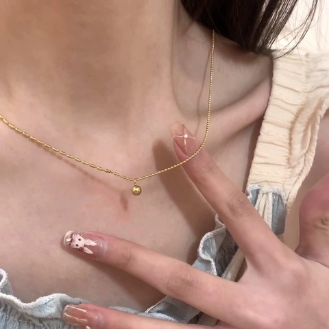 Minimalist Gold Plated Stainless Steel Round Ball Rice Bead Chain Necklace For Women Luxury Style Elegant Jewelry