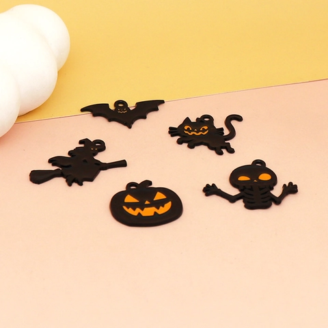 Halloween DIY Zinc Alloy Enamel Pendants Charms Dark Style Bat Witch Black Cat Skeleton Pumpkin Bag Accessory Jewelry Making