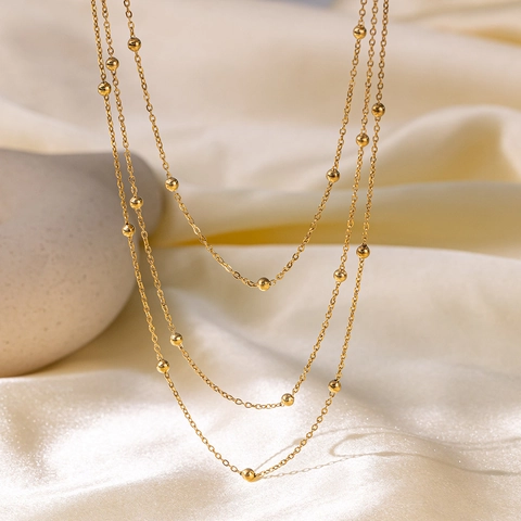 Dreilagige Perlenkette Edelstahl Vergoldet Minimalistische Verstellbare Choker Mode Schmuck Für Damen