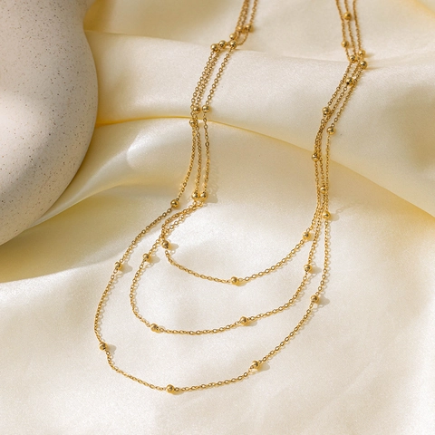 Dreilagige Perlenkette Edelstahl Vergoldet Minimalistische Verstellbare Choker Mode Schmuck Für Damen