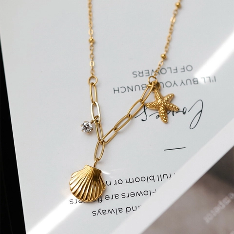 Collana Pendente Cavigliera Con Conchiglia Stella Marina Acciaio Inossidabile Zircone Estate Spiaggia Gioielli Eleganti Donna