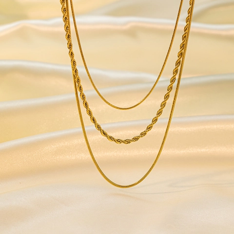 Dreilagige Halskette 18K Vergoldeter Edelstahl Schlangen Und Trossenkette Minimalistische Mode Für Frauen