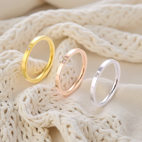 Bague Minimaliste en Acier Inoxydable avec Zirconia pour Femmes Hommes Anneau Plaqué Or Argent Or Rose Bijoux Cadeau