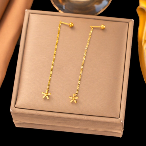 Kollektion Ohrringe Titanstahl Vergoldet Für Damen Französisch Vintage Herz Schleife Knoten Muschel Blume Hänger Stecker