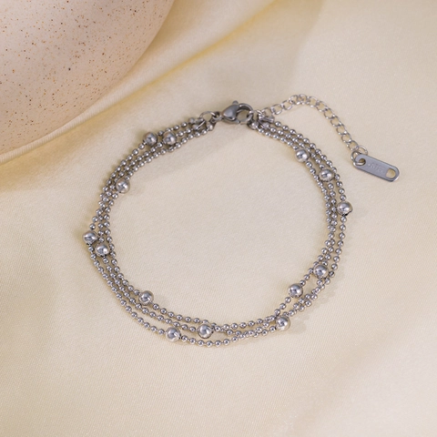 Bracelet Multi Rangs En Acier Inoxydable Plaqué Or 18K Perles Gland Bijoux Élégants Réglables Pour Femmes