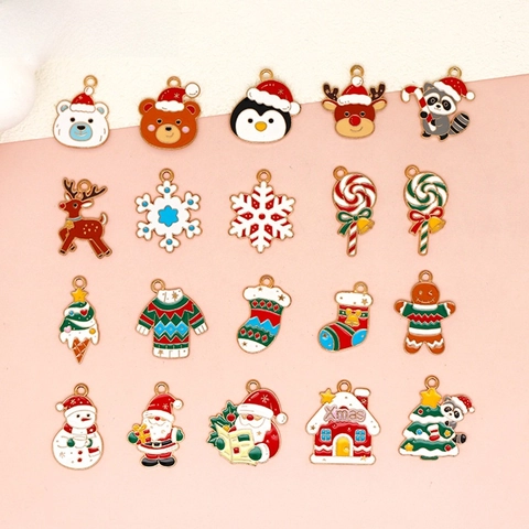Christmas DIY Jewelry Accessories Zinc Alloy Enamel Santa Claus Snowman Gingerbread Man Charms For Earring Necklace Making