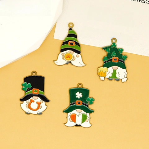 Irish Festival St. Patrick's Day Gnome Charms Zinc Alloy Enamel Shamrock Horseshoe Pendants For DIY Jewelry Making Accessories