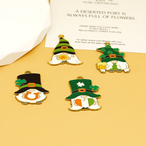 Irish Festival St. Patrick's Day Gnome Charms Zinc Alloy Enamel Shamrock Horseshoe Pendants For DIY Jewelry Making Accessories