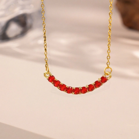 Collana Pendente Arco Sorriso Acciaio Titanio Rame Zircone Colorato Placcato Oro Catena Clavicola Minimalista Donne