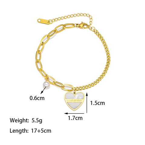 Bracciale A Catena Asimmetrica Con Ciondolo A Cuore E Perla Artificial Gioielli Vintage In Acciaio Inossidabile Placcato Oro