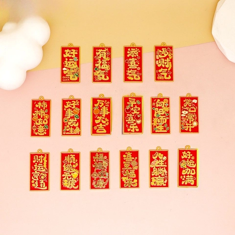 Chinese Style Alloy Drip Oil Blessing Tag Pendants For DIY Jewelry Making Necklaces Charms Luck Good Fortune Accessories