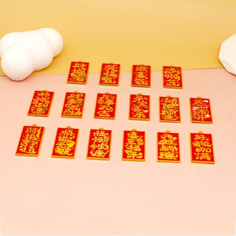 Chinese Style Alloy Drip Oil Blessing Tag Pendants For DIY Jewelry Making Necklaces Charms Luck Good Fortune Accessories