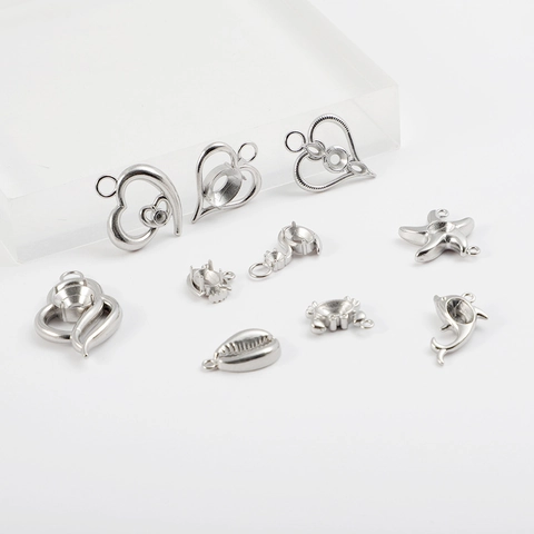 Polierte Edelstahl Ozean Herz Anhänger Strass Inlay DIY Schmuckherstellung Zubehör Seestern Delphin Muschel Charms