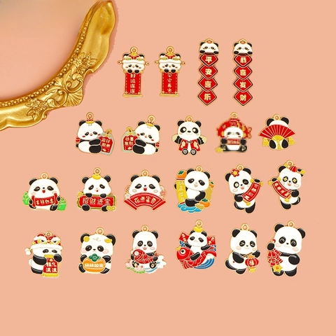Chinese Stijl Panda Legering Emaille Hanger DIY Sieraden Accessoires Nieuwjaar Geluk Panda Charms Voor Sleutelhanger Ketting