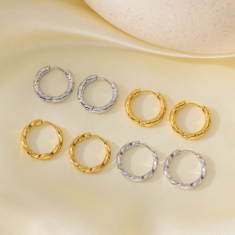 Stainless Steel Hoop Earrings For Women Hammered Twisted Mobius Geometric Ear Jewelry Gold Silver Earring Post Accessory