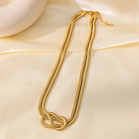 Knot Design Doppelreihige Schlangenkette Halskette Und Armband Edelstahl Punk Hip Hop Schmuck Für Damen