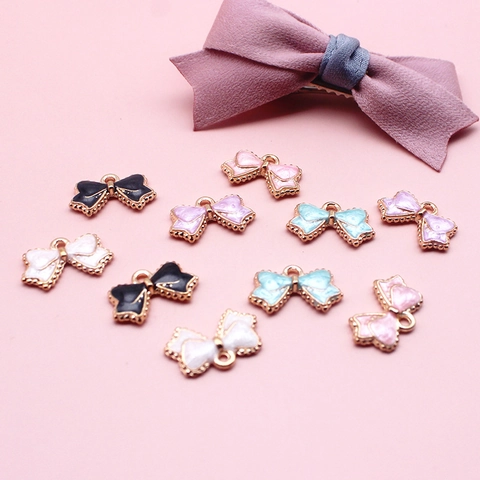 Accessoires de Bijouterie DIY Pendentif Nœud Papillon en Alliage Émaillé Mignon Frais Ruban de Nœud Charme pour Boucles d'Oreilles Élastiques Bijoux