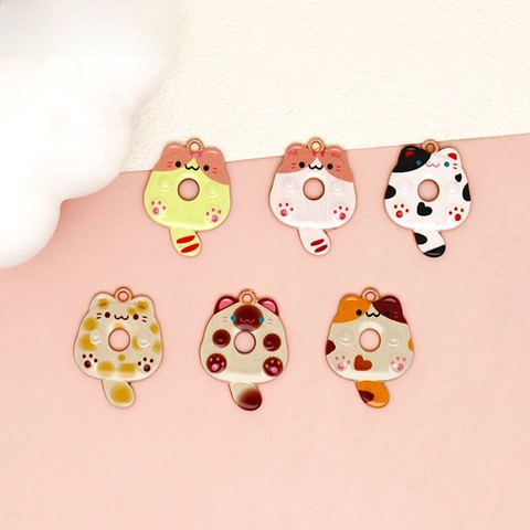 Cute Cartoon Cat Donut Zinc Alloy Enamel Charm DIY Jewelry Making Accessory For Keychain Backpack Pendant Women Student Gift
