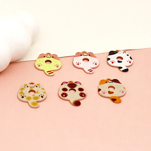Cute Cartoon Cat Donut Zinc Alloy Enamel Charm DIY Jewelry Making Accessory For Keychain Backpack Pendant Women Student Gift