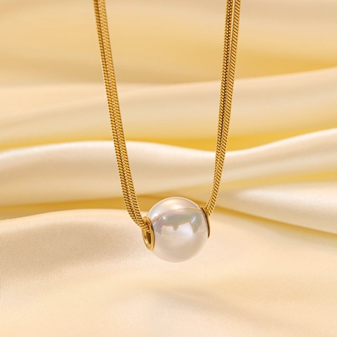 Collana Con Pendente A Doppio Strato In Acciaio Inossidabile Perla Artificiale Catena A Serpente Gioielli Moda Donna