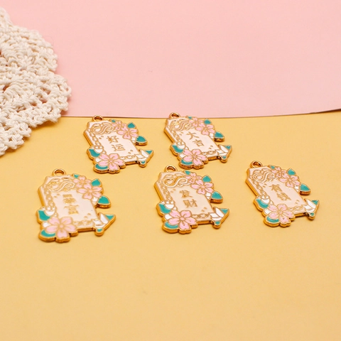 Japanische Sakura Omamori Anhänger Legierung Emaille Glücksamulett Pendants Für DIY Schmuckherstellung Schlüsselanhänger Zubehör H-011