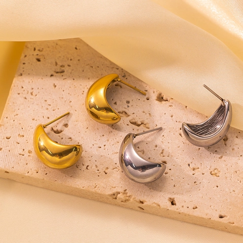 Dames Minimalistische C-Vorm Titaniumstaal Oorknopjes 18K Verguld Dikke Waterdruppel Gepolijst Geometrische Woon-werkverkeer Sieraden