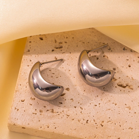 Dames Minimalistische C-Vorm Titaniumstaal Oorknopjes 18K Verguld Dikke Waterdruppel Gepolijst Geometrische Woon-werkverkeer Sieraden