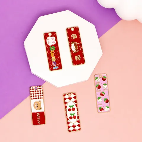 Alloy Enamel Rectangle DIY Jewelry Accessories Strawberry Bunny Bear Cherry Pattern Pendants For Necklace Keychain Decoration