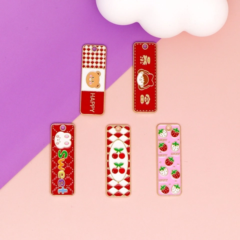 Alloy Enamel Rectangle DIY Jewelry Accessories Strawberry Bunny Bear Cherry Pattern Pendants For Necklace Keychain Decoration