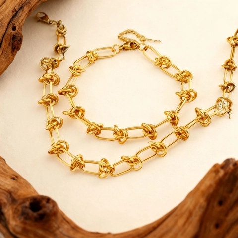 Collana Bracciale In Acciaio Inossidabile Catena Con Nodi Intrecciati Gioielli Per Donna Uomo Stile Punk Retro Industriale Oro Argento