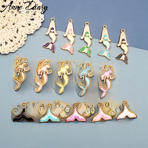 Serie Océano Sirena Cola de Pez Aleación Esmalte DIY Joyería Accesorios Multicolor Colgantes de Sirena de Aceite Transparente para Pendientes