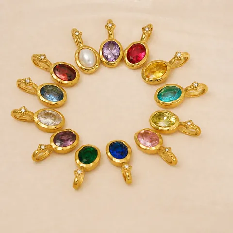 316 Stainless Steel Birthstone Pendant Charm Oval Rhinestone Star 14K Gold Plated Necklace Jewelry For Women Wedding Everyday Wear