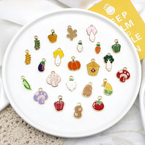 Alloy Enamel Vegetable Fruit Charms For Jewelry Making DIY Craft Pastoral Style Farm Theme Pendant For Necklace Bracelet
