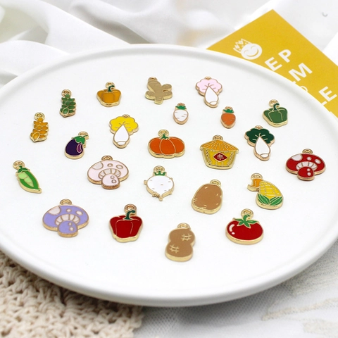 Vegetable Fruit Enamel Alloy Charms For DIY Jewelry Making Rural Farm Style Pumpkin Corn Peanut Pendants