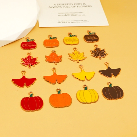 Thanksgiving Autumn Theme Alloy Enamel Maple Ginkgo Leaf Pumpkin Charms For DIY Jewelry Making Keychain Pendant Accessories